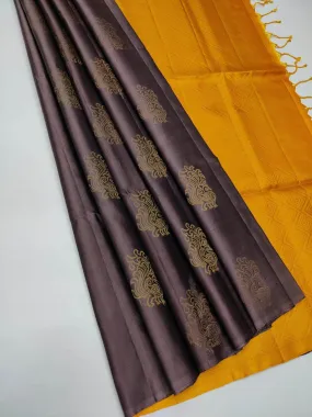 Flattering Brown Soft Silk Saree With Blooming Blouse Piece
