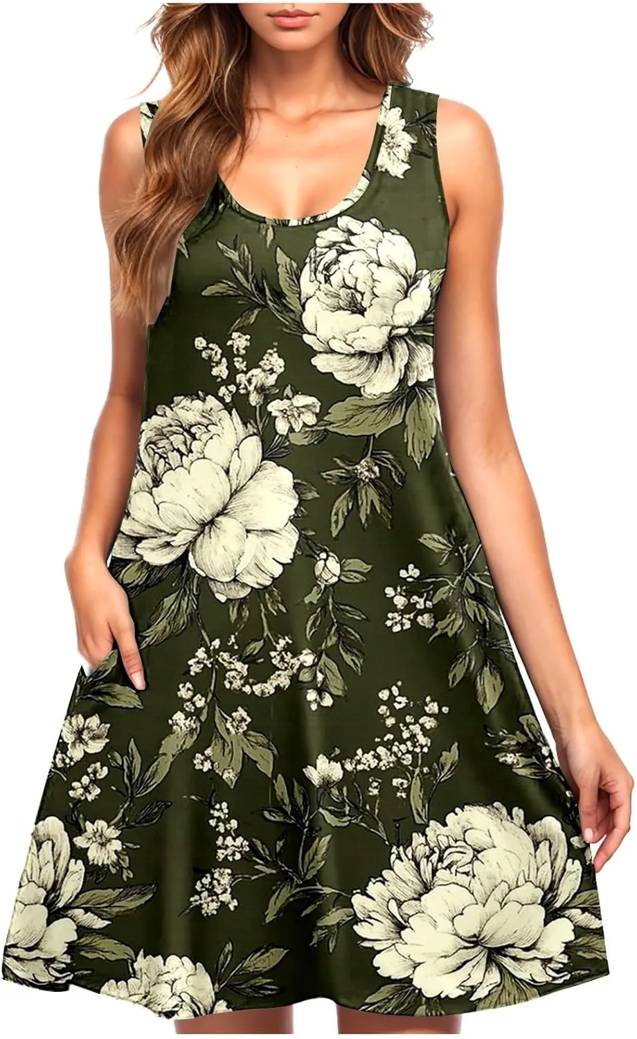 Floral Dresses for Women Summer Sleeveless Beach Dresses Casual Boho Flowy Party Dress Swing A-Line Sundress