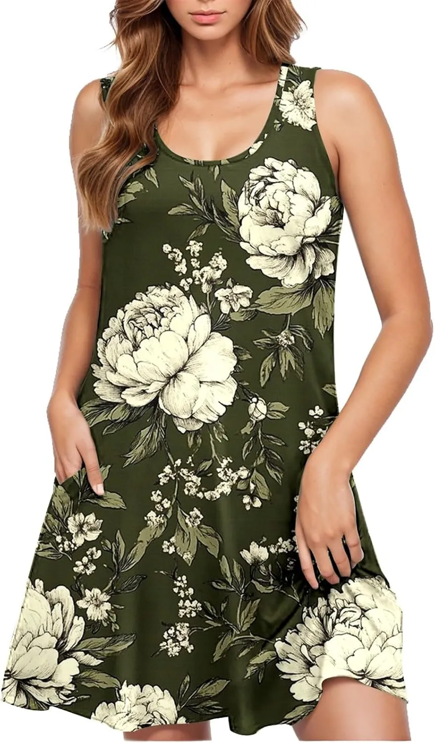 Floral Dresses for Women Summer Sleeveless Beach Dresses Casual Boho Flowy Party Dress Swing A-Line Sundress