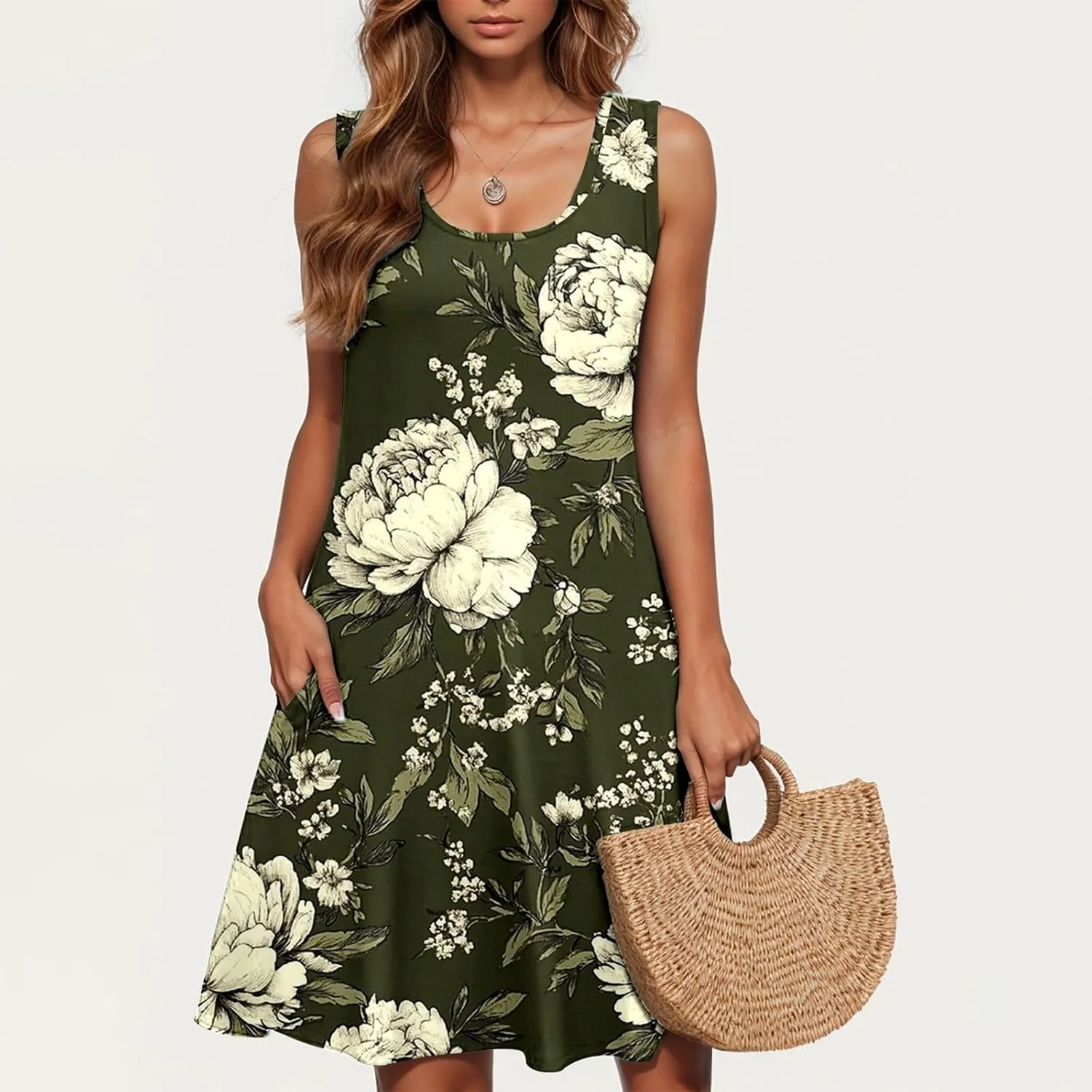 Floral Dresses for Women Summer Sleeveless Beach Dresses Casual Boho Flowy Party Dress Swing A-Line Sundress