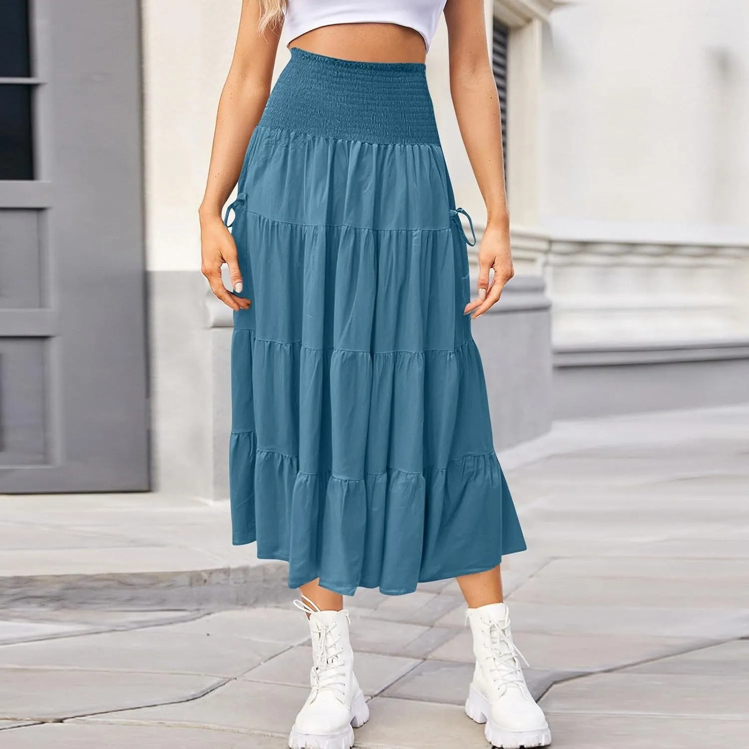 Flowy Boho Maxi Skirts for Women, 2025 Trendy Casual Elegantes High Waisted Long Skirt