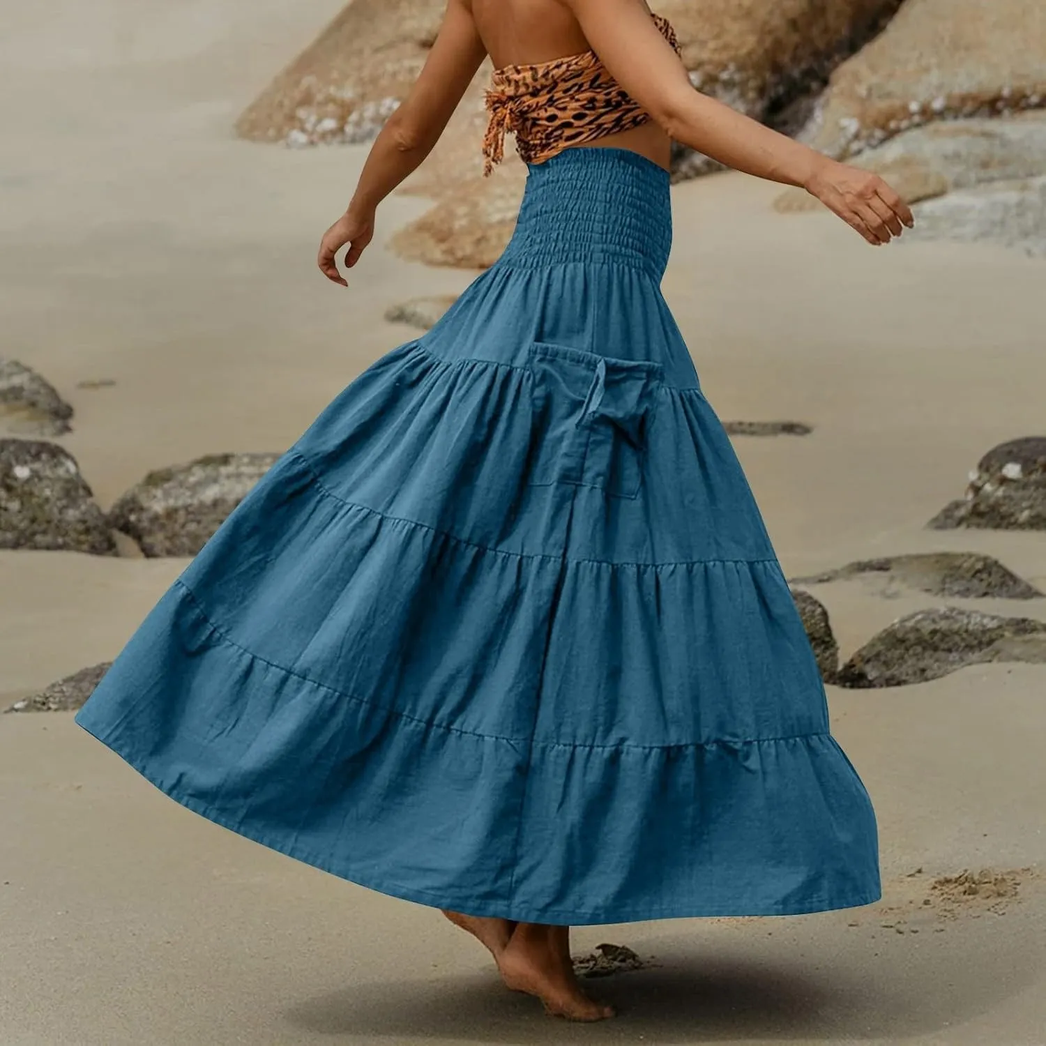 Flowy Boho Maxi Skirts for Women, 2025 Trendy Casual Elegantes High Waisted Long Skirt