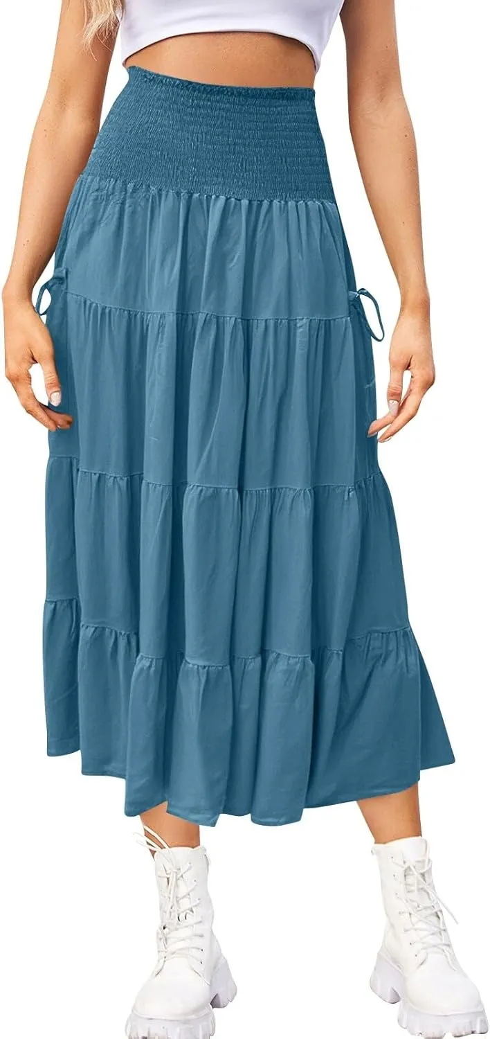 Flowy Boho Maxi Skirts for Women, 2025 Trendy Casual Elegantes High Waisted Long Skirt