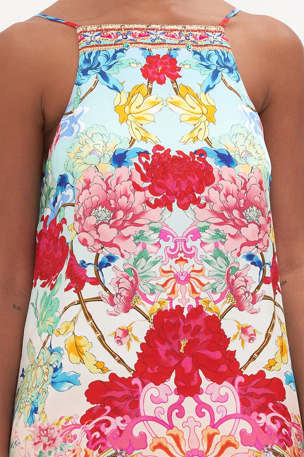 HIGH NECK LOW BACK SHIFT DRESS GO STAG