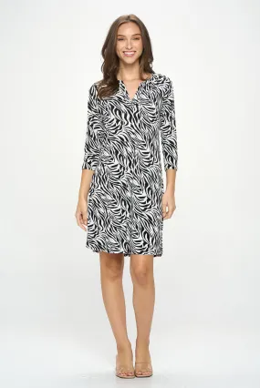 HIT Notch Neck Quarter Sleeve Print Dress-7076HT-QRP1-W424
