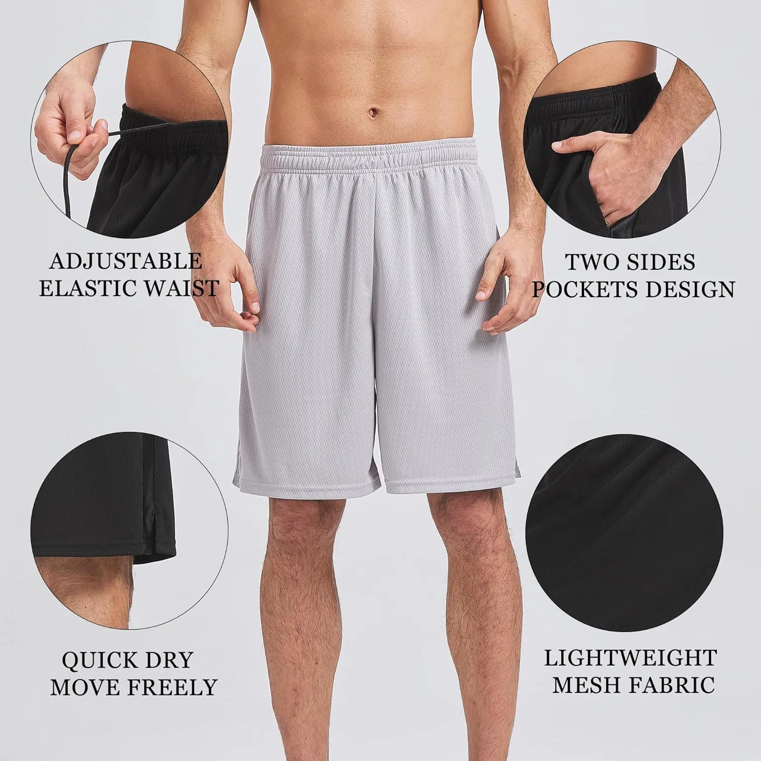 HQUEC Mens Shorts Mesh Gym Lightweight Comfortable 7"/ 5" Basketball Shorts Loose-Fit with Pockets