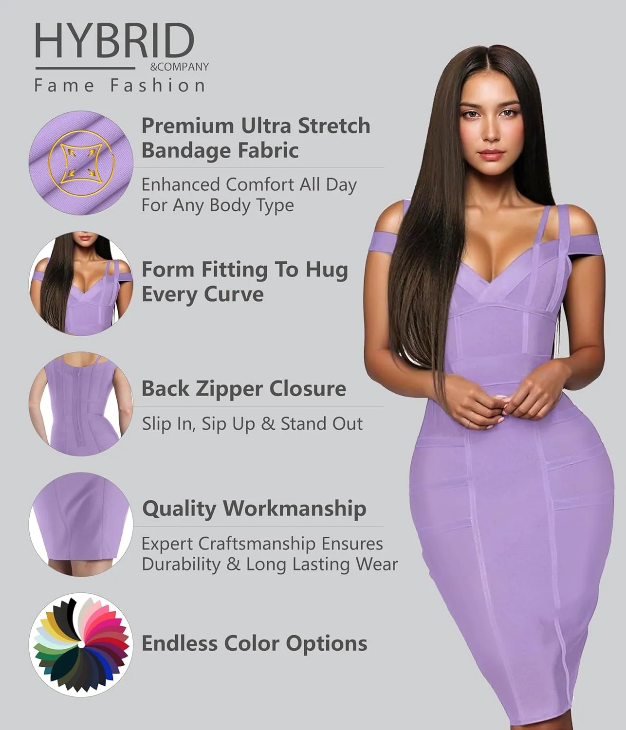 Hybrid & Company Womens Elegance V Neck Stretch Chic Bandage Dress