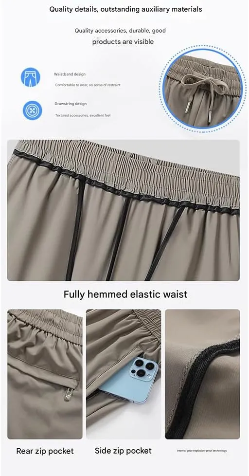 Ice Silk Quick Dry Shorts, Breathable and Comfortable Sports Shorts with Zipper Pockets, Suitable for Running, Casual