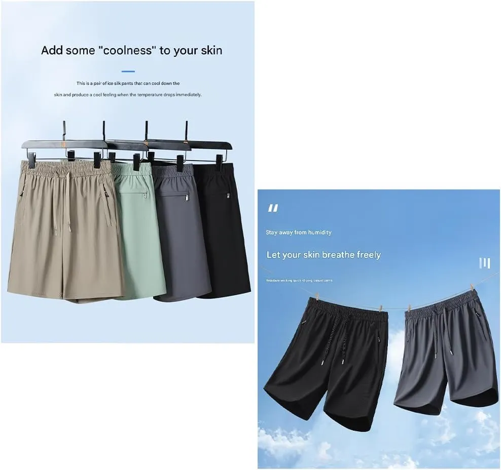 Ice Silk Quick Dry Shorts, Breathable and Comfortable Sports Shorts with Zipper Pockets, Suitable for Running, Casual