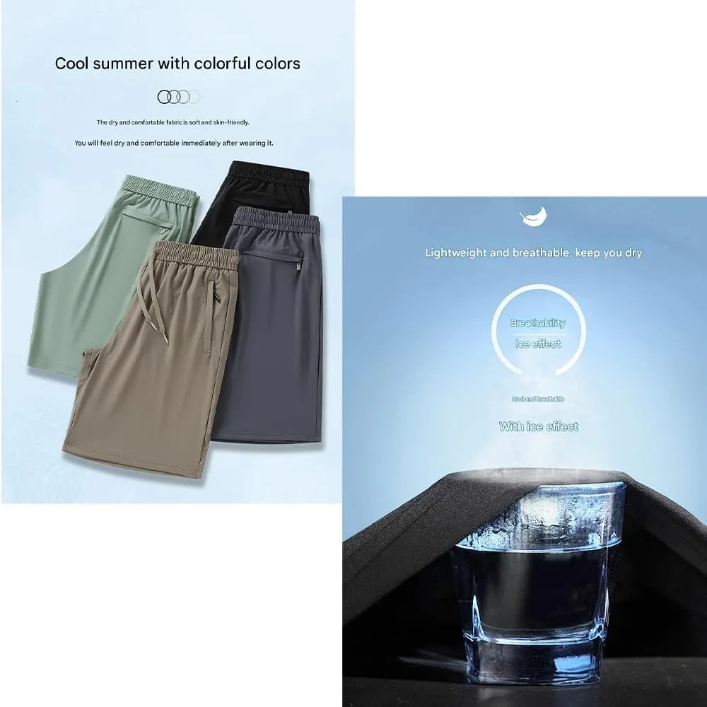 Ice Silk Quick Dry Shorts, Breathable and Comfortable Sports Shorts with Zipper Pockets, Suitable for Running, Casual