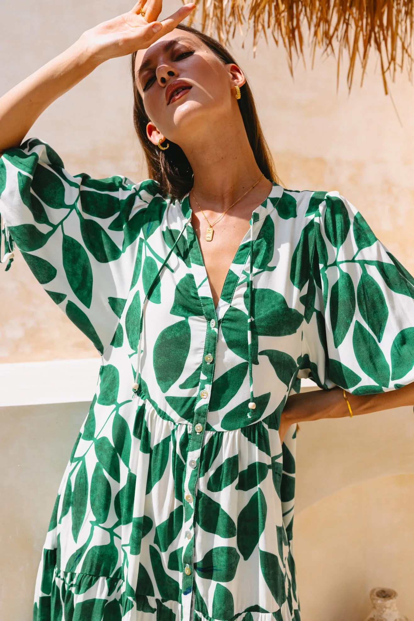 Ivy Green Tropical Button Down Mini Dress