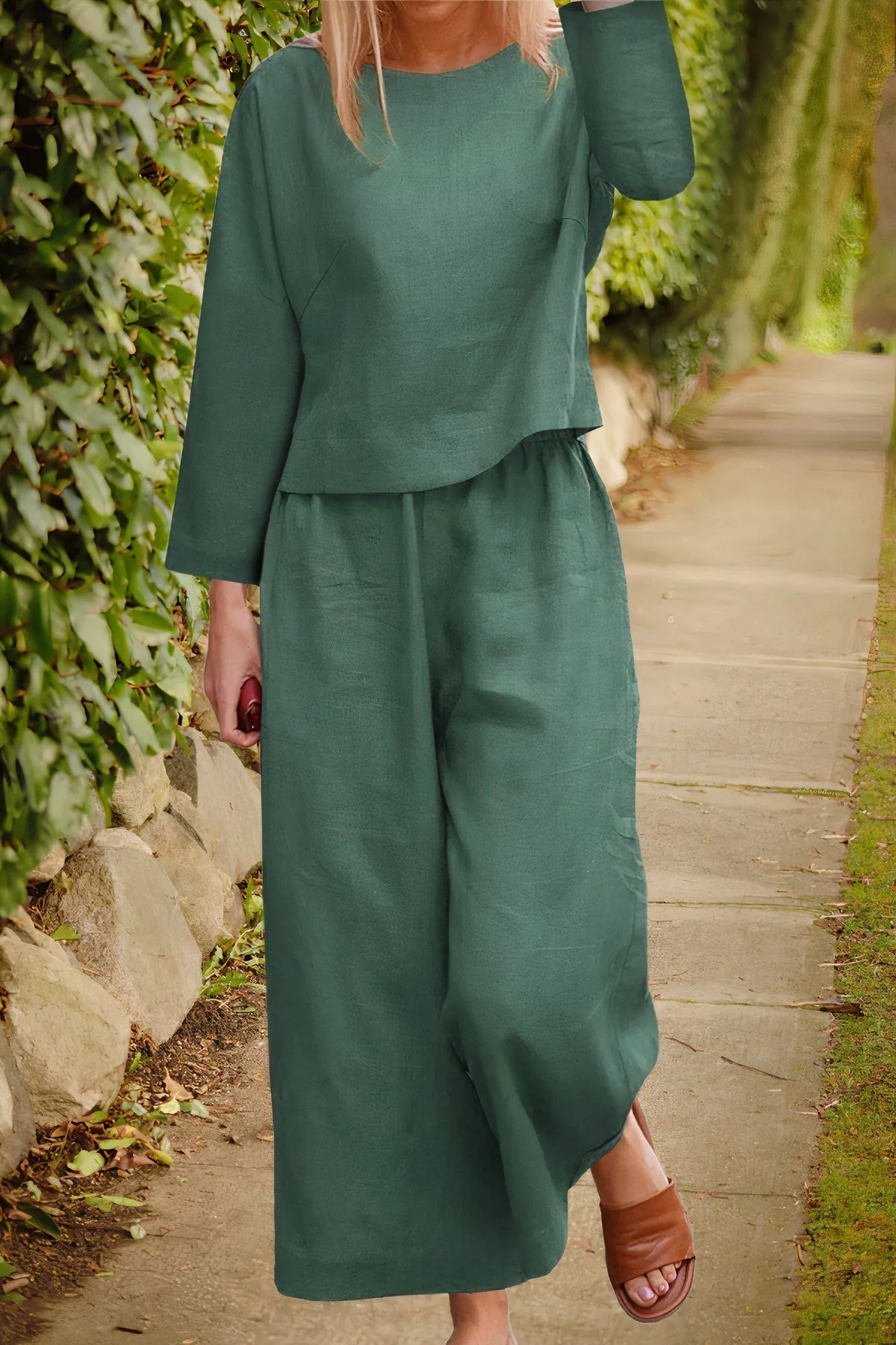 Ivyshape | Airy Blouse & Pants Linen Set