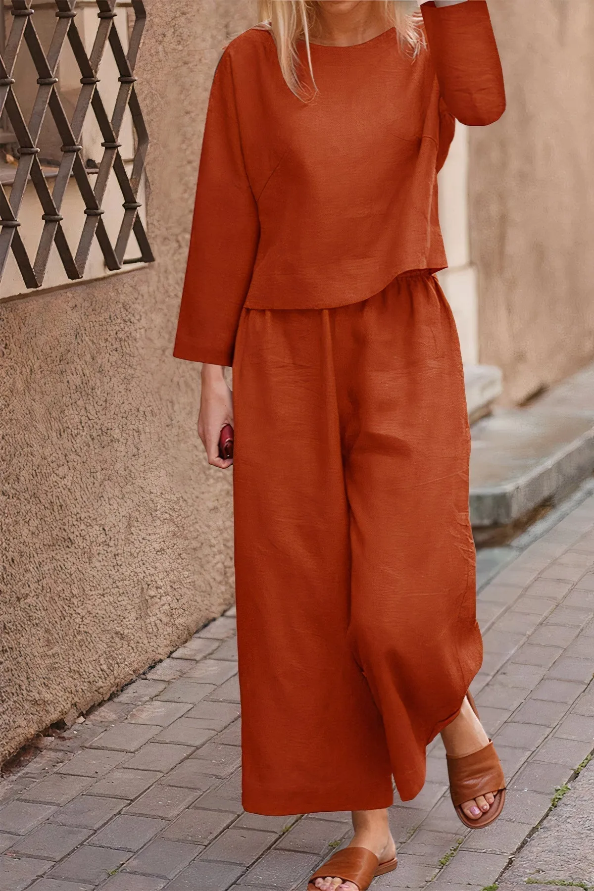 Ivyshape | Airy Blouse & Pants Linen Set