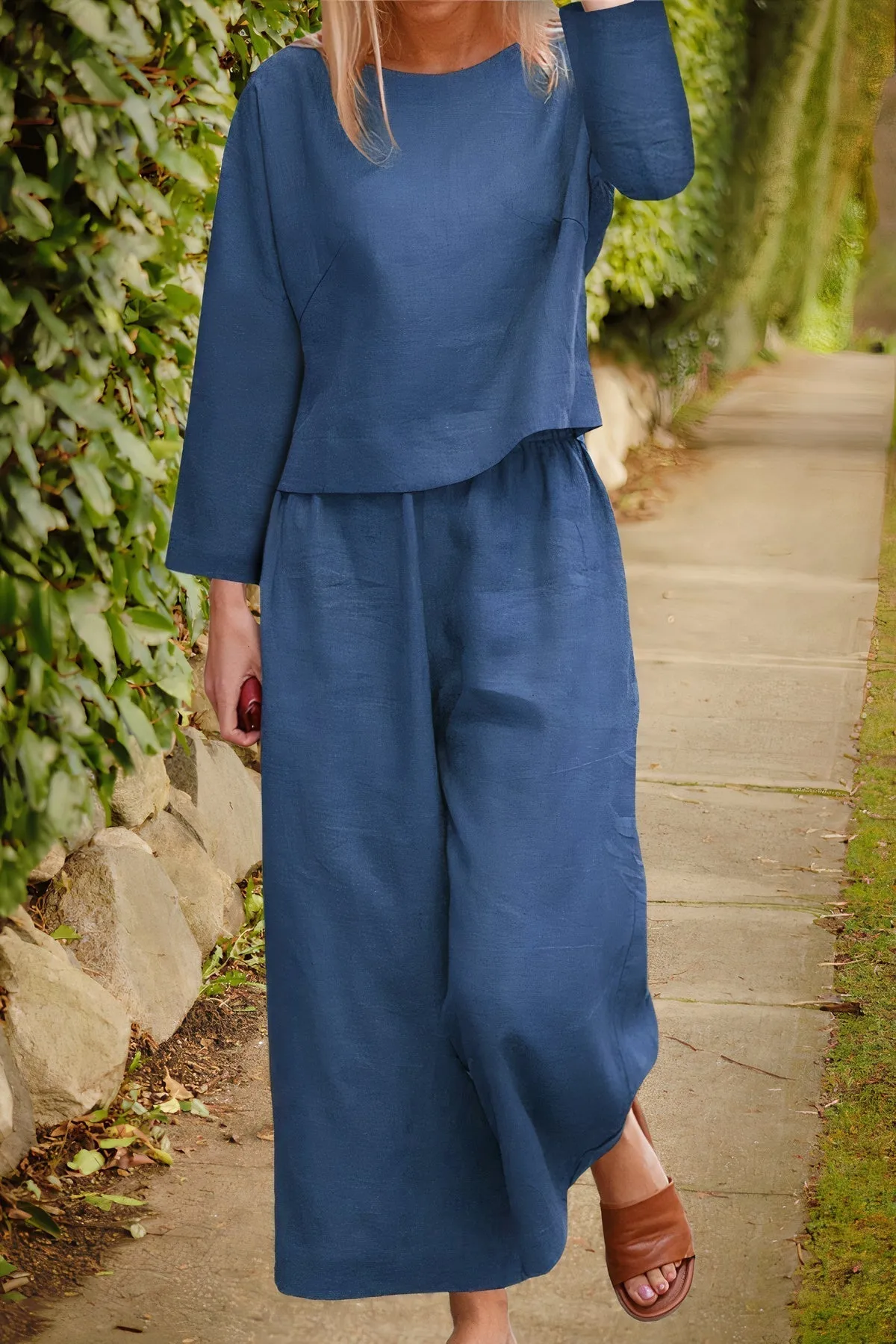 Ivyshape | Airy Blouse & Pants Linen Set