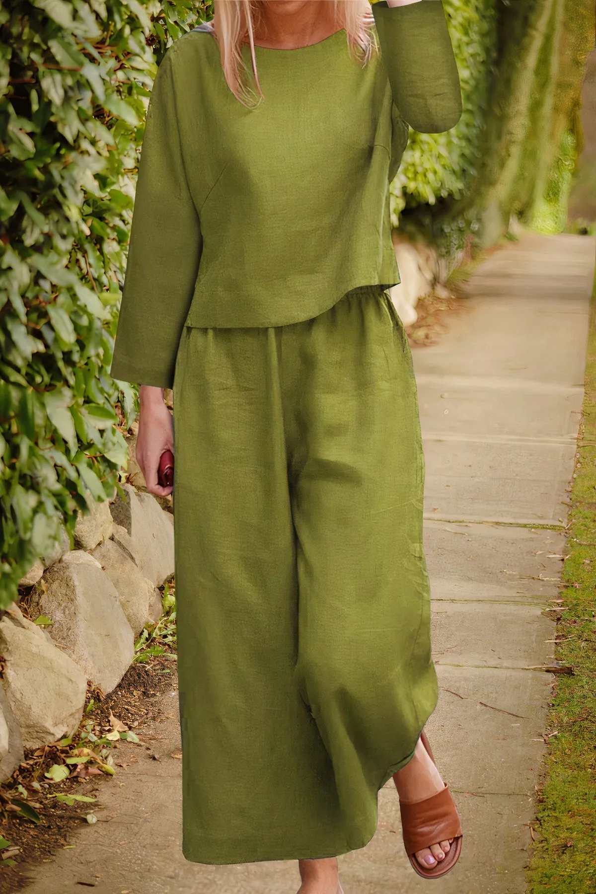 Ivyshape | Airy Blouse & Pants Linen Set