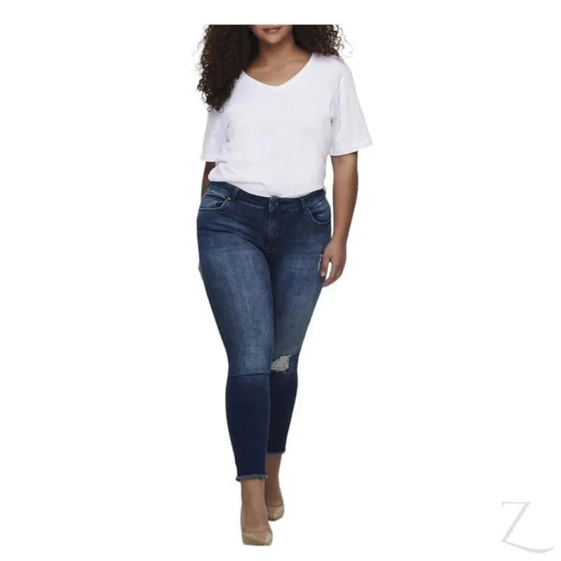 Ladies Super Stretchy Super Skinny Raw Hem Ripped Denim Jeans | Plus Sizes | "Phela"