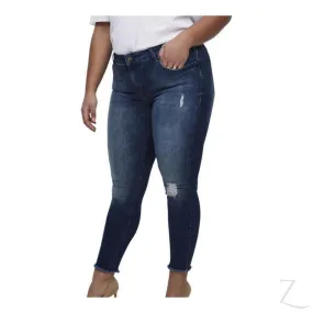Ladies Super Stretchy Super Skinny Raw Hem Ripped Denim Jeans | Plus Sizes | "Phela"