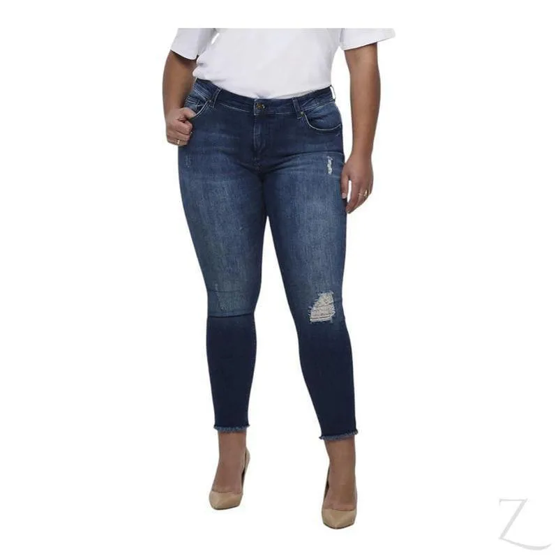 Ladies Super Stretchy Super Skinny Raw Hem Ripped Denim Jeans | Plus Sizes | "Phela"