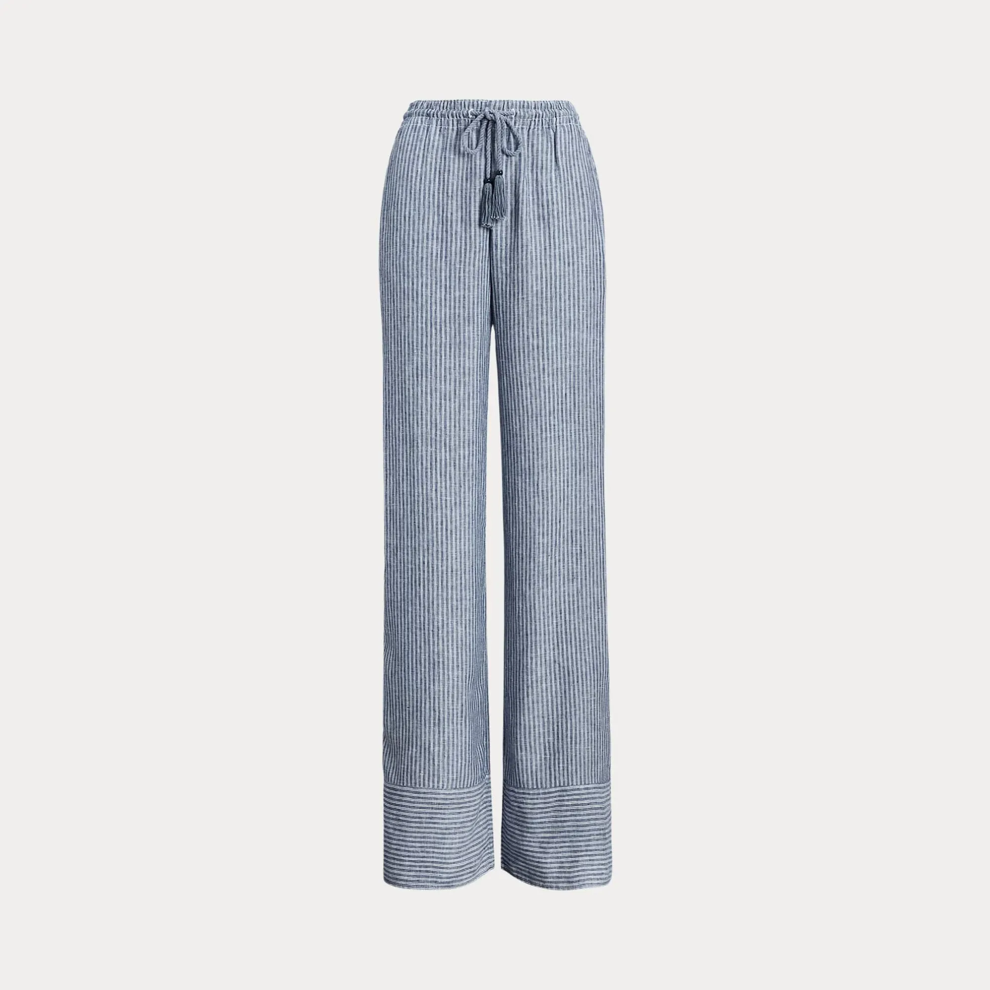 Lauren Ralph Lauren Pinstripe Linen Wide-Leg Trouser in Blue/White