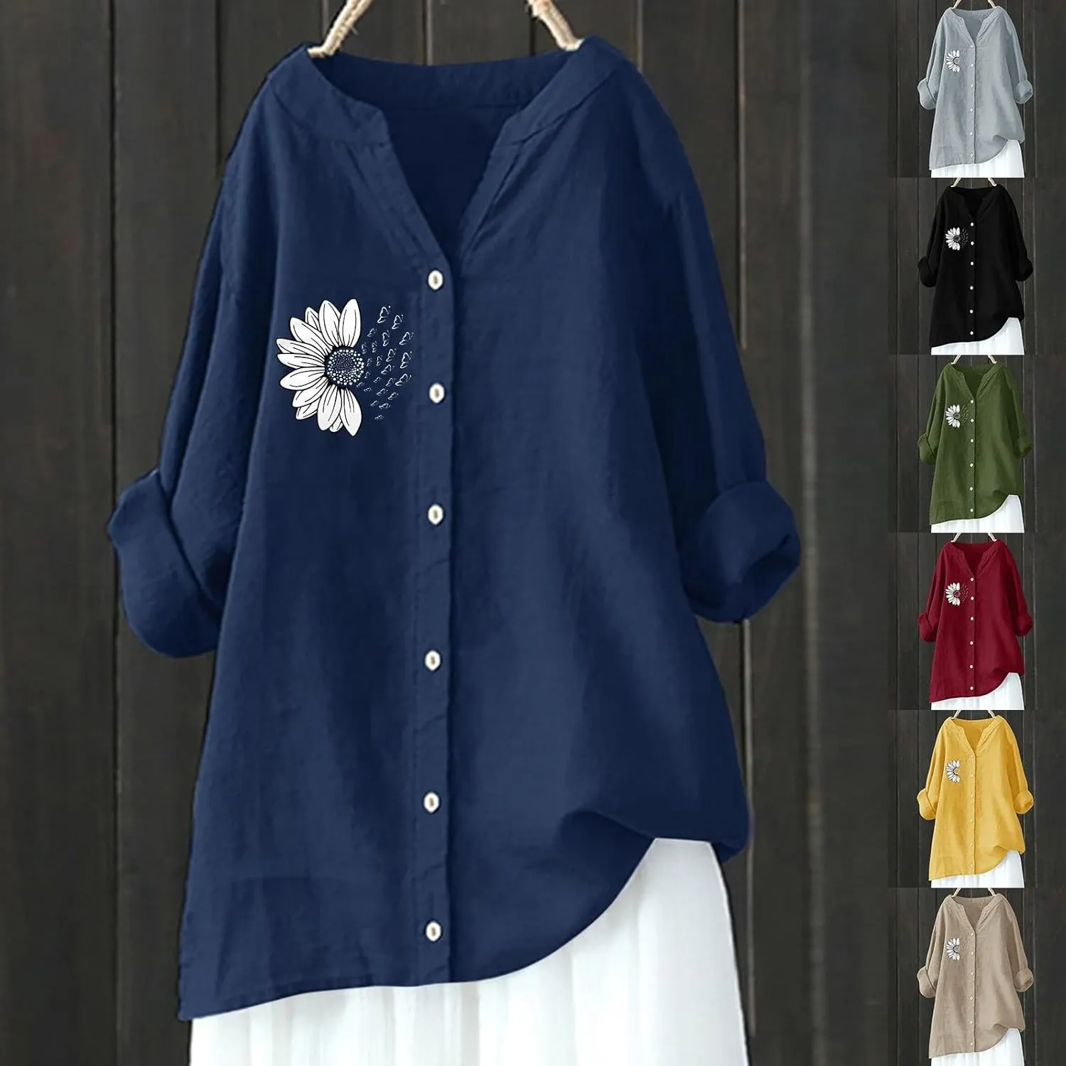 Linen Shirt Womens Roll Half Sleeve Button-up Casual Dress Front Floral Graphic Chic Shirt Aesthetics Elegant Blouse