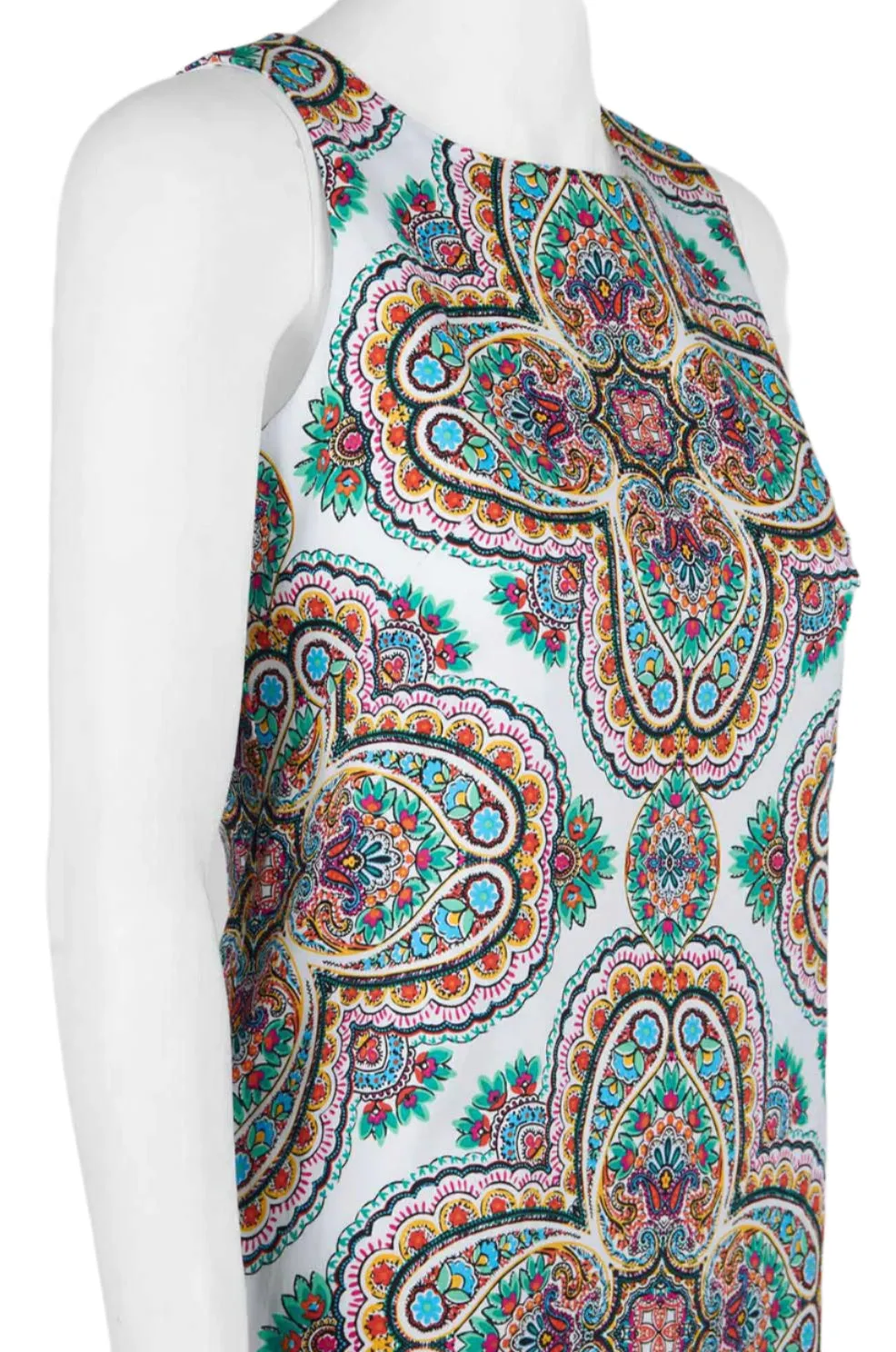 London Times Scoop Neck Sleeveless Zipper Back Multi Print Cotton Dress