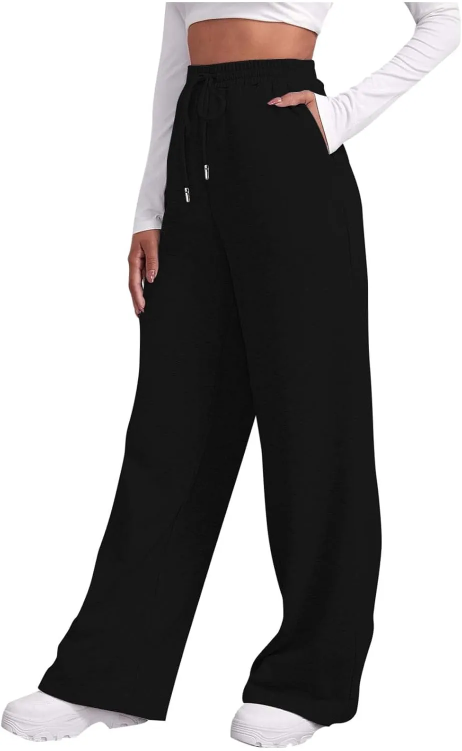 Loose Sweatpants Womens Drawstring Joggers Elastic High Waisted Baggy Sports Pants Workout Yoga Pants with Pocket