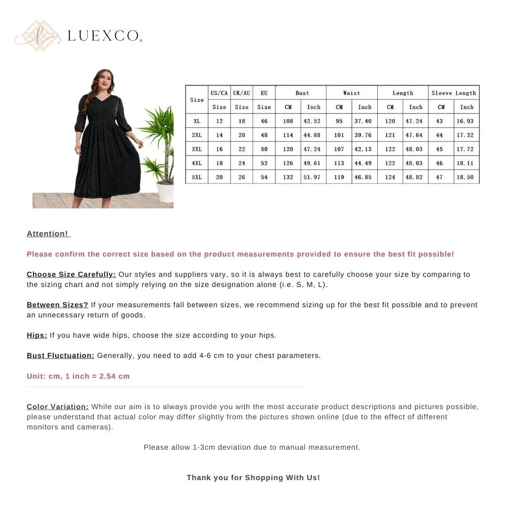 Luexco Black Shimmer Dress V-neck