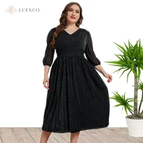 Luexco Black Shimmer Dress V-neck