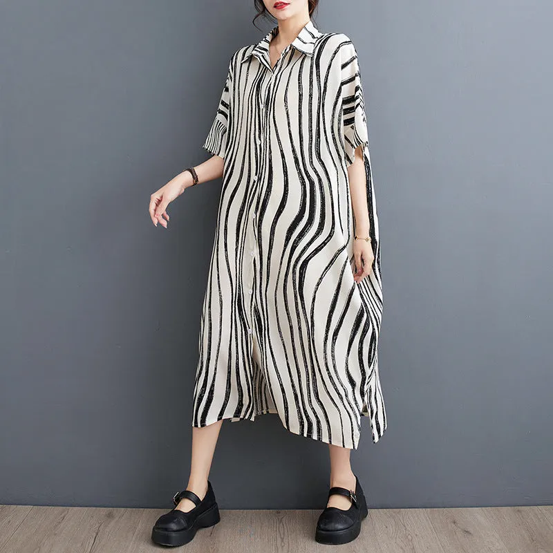 Luexco Women's Shirt Dress Short Sleeved Zebra Print One Size