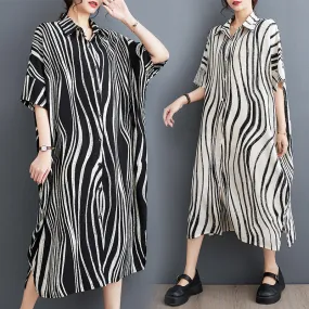 Luexco Women's Shirt Dress Short Sleeved Zebra Print One Size