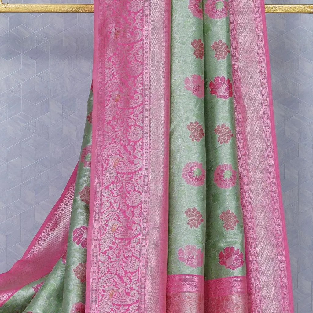 Magnetic Sea Green Soft Silk Saree With Snazzy Blouse Piece