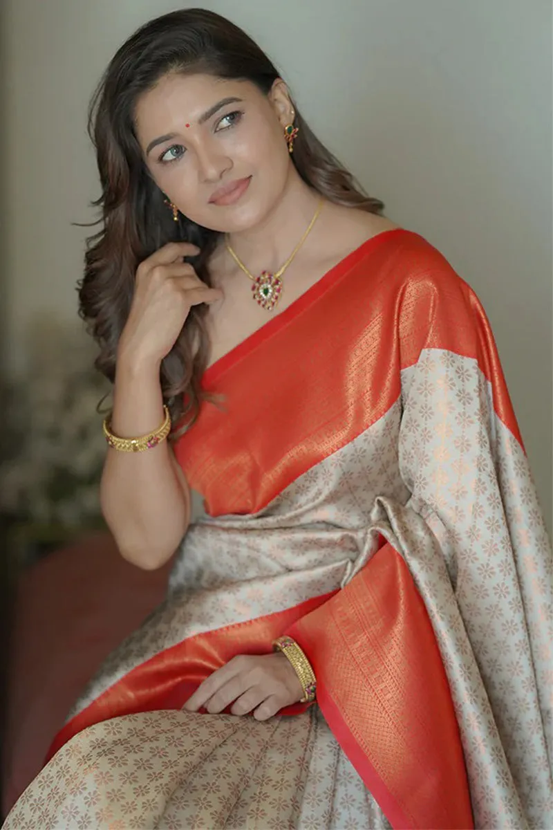 Magnificat Beige Soft Silk Saree With Glittering Blouse Piece