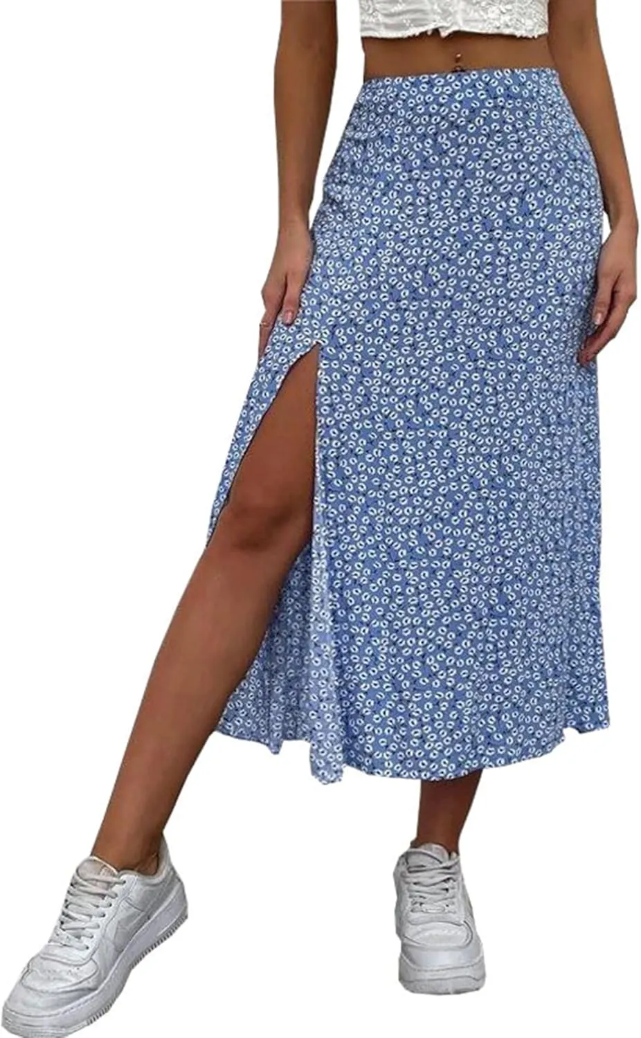 Melliflo Women's Boho Floral High Waist A Line Midi Skirt Summer Trendy Flowy Long Beach Maxi Skirt with Slit 2025