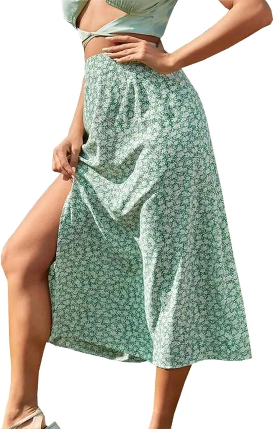 Melliflo Women's Boho Floral High Waist A Line Midi Skirt Summer Trendy Flowy Long Beach Maxi Skirt with Slit 2025