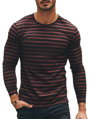 Men's Contrast Stripe Print Crew Neck Long Sleeve T-Shirt