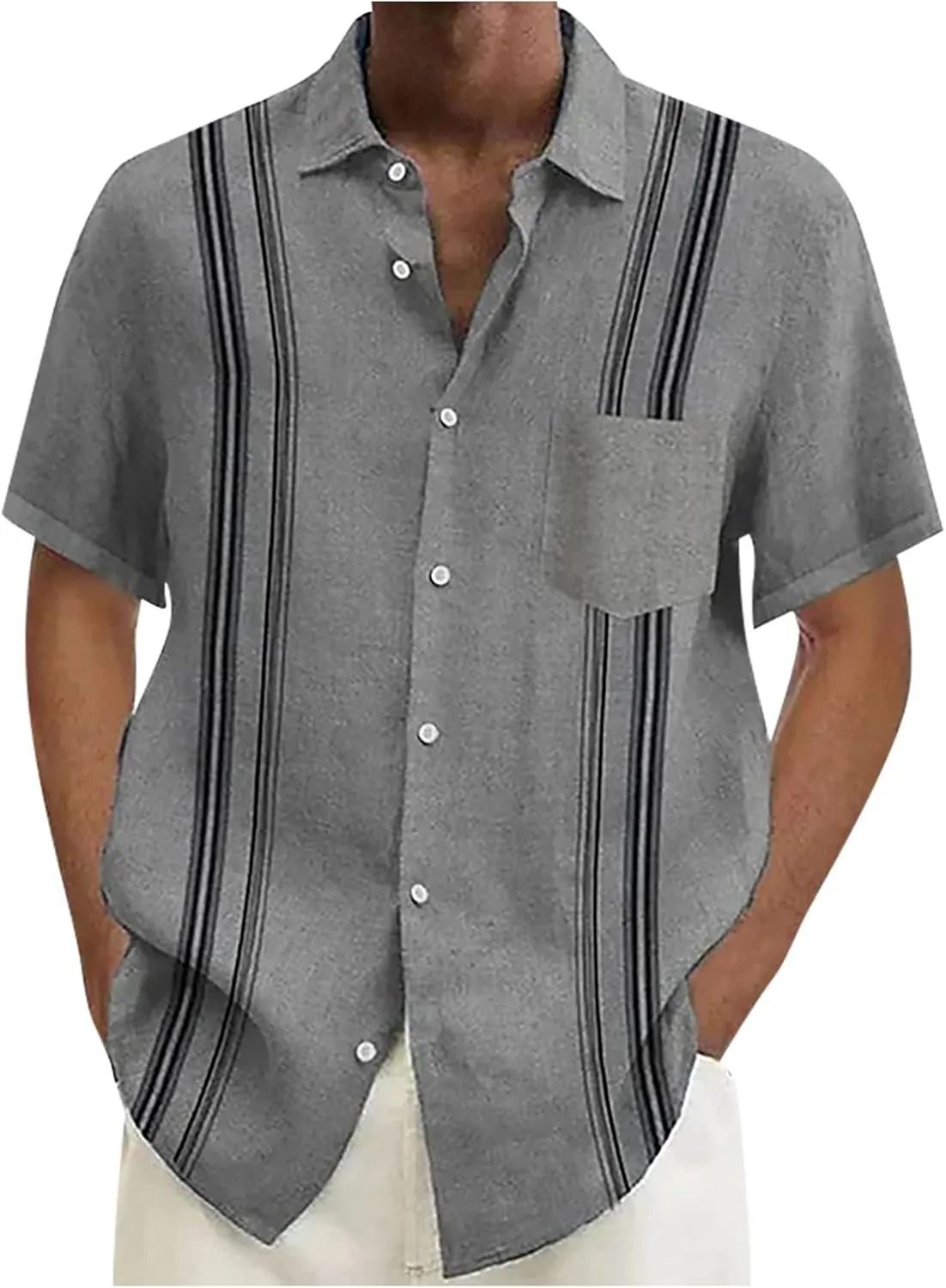 Mens Guayabera Shirt Summer Short Sleeve Cuban Shirt Lightweight Casual Button Down Shirt Travel Beach Tops