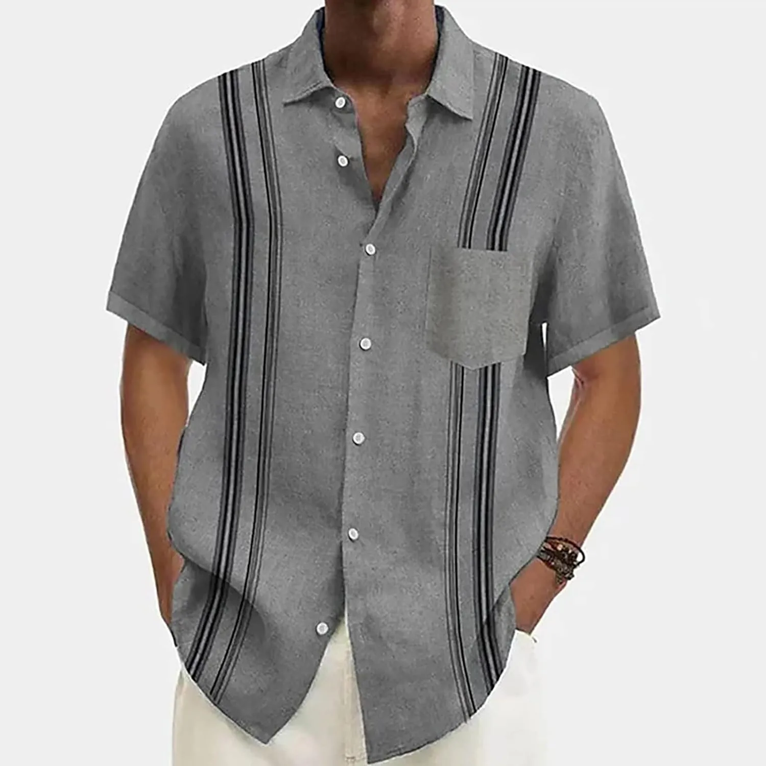 Mens Guayabera Shirt Summer Short Sleeve Cuban Shirt Lightweight Casual Button Down Shirt Travel Beach Tops
