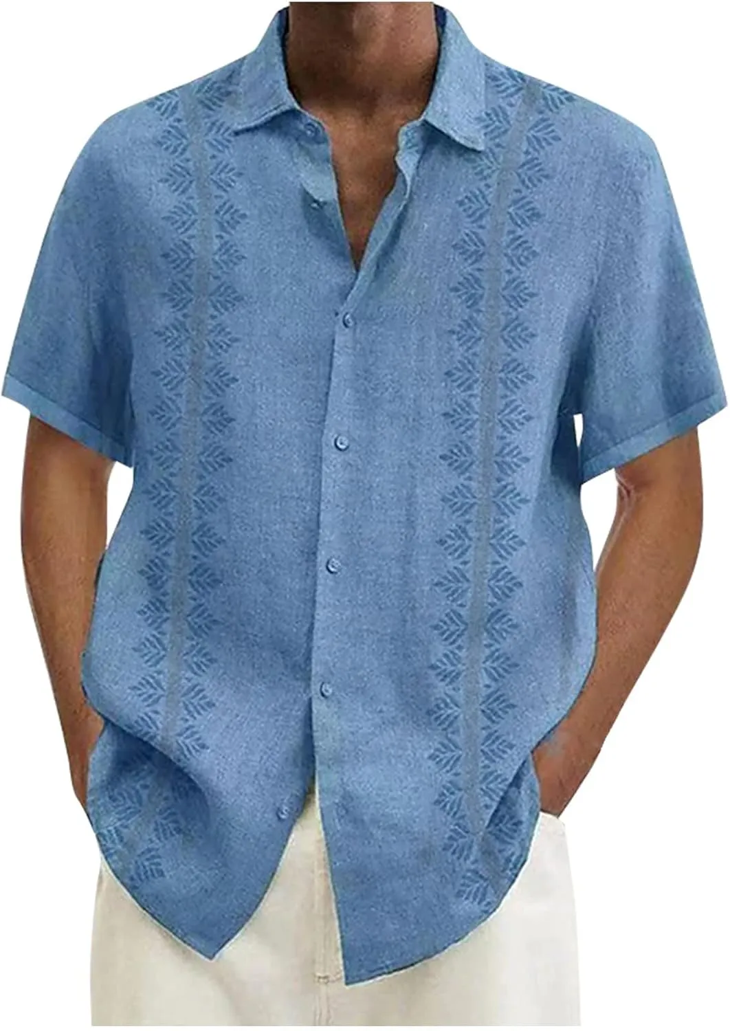 Mens Guayabera Shirt Summer Short Sleeve Cuban Shirt Lightweight Casual Button Down Shirt Travel Beach Tops