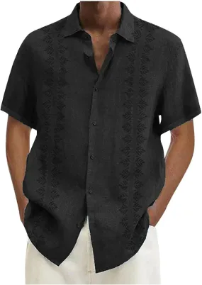 Mens Guayabera Shirt Summer Short Sleeve Cuban Shirt Lightweight Casual Button Down Shirt Travel Beach Tops