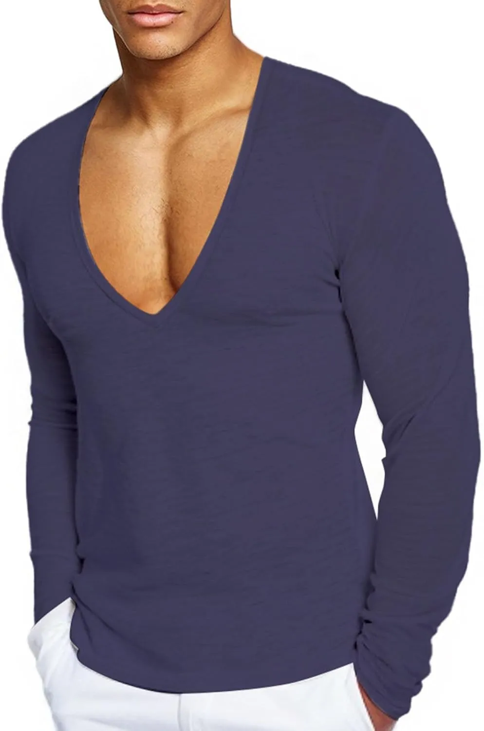 Men's Long Sleeve V Neck Muscle Shirt Athletic Running Workout Athletic Shirts Casual Slim Quick Dry Pullover Tops