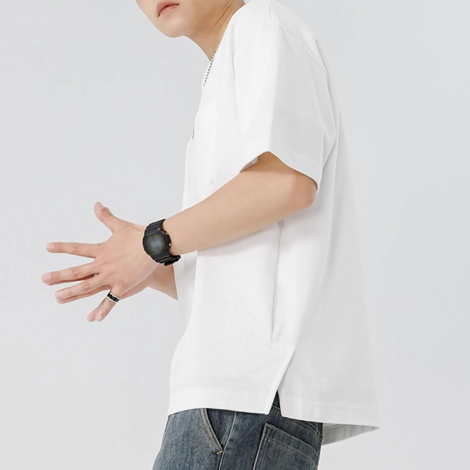 Men's Oversize Solid Cotton Outdoor T-Shirts Baggy Heavyweight Streetwear Tee Casual Crewneck Summer Tee Shirts