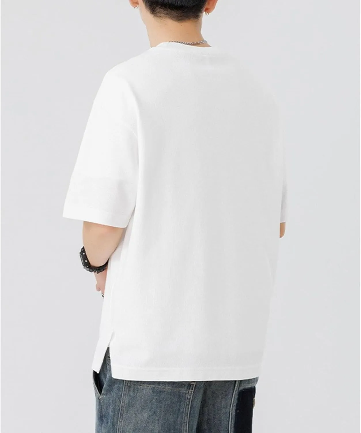 Men's Oversize Solid Cotton Outdoor T-Shirts Baggy Heavyweight Streetwear Tee Casual Crewneck Summer Tee Shirts
