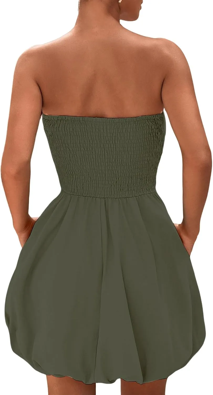 Mini Dresses for Women Summer Strapless Dress Business Short Dresses Flowy Beach Vacation Cocktail Party Sundress