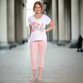 Motif Print V-Neck Tee - Floral Building