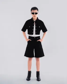 NOIZ N5SP3 MID-RISE DENIM BERMUDA SHORTS - BLACK