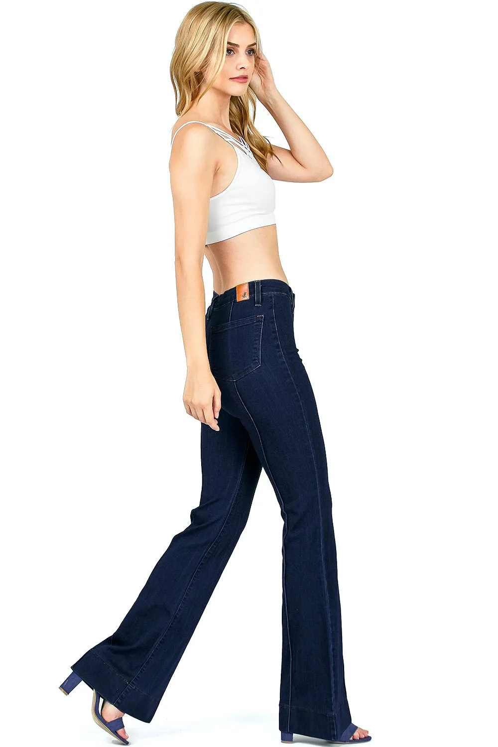 Pin Tuck Bell Bottom Jeans