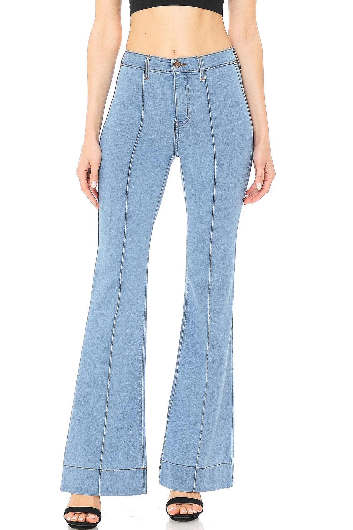 Pin Tuck Bell Bottom Jeans