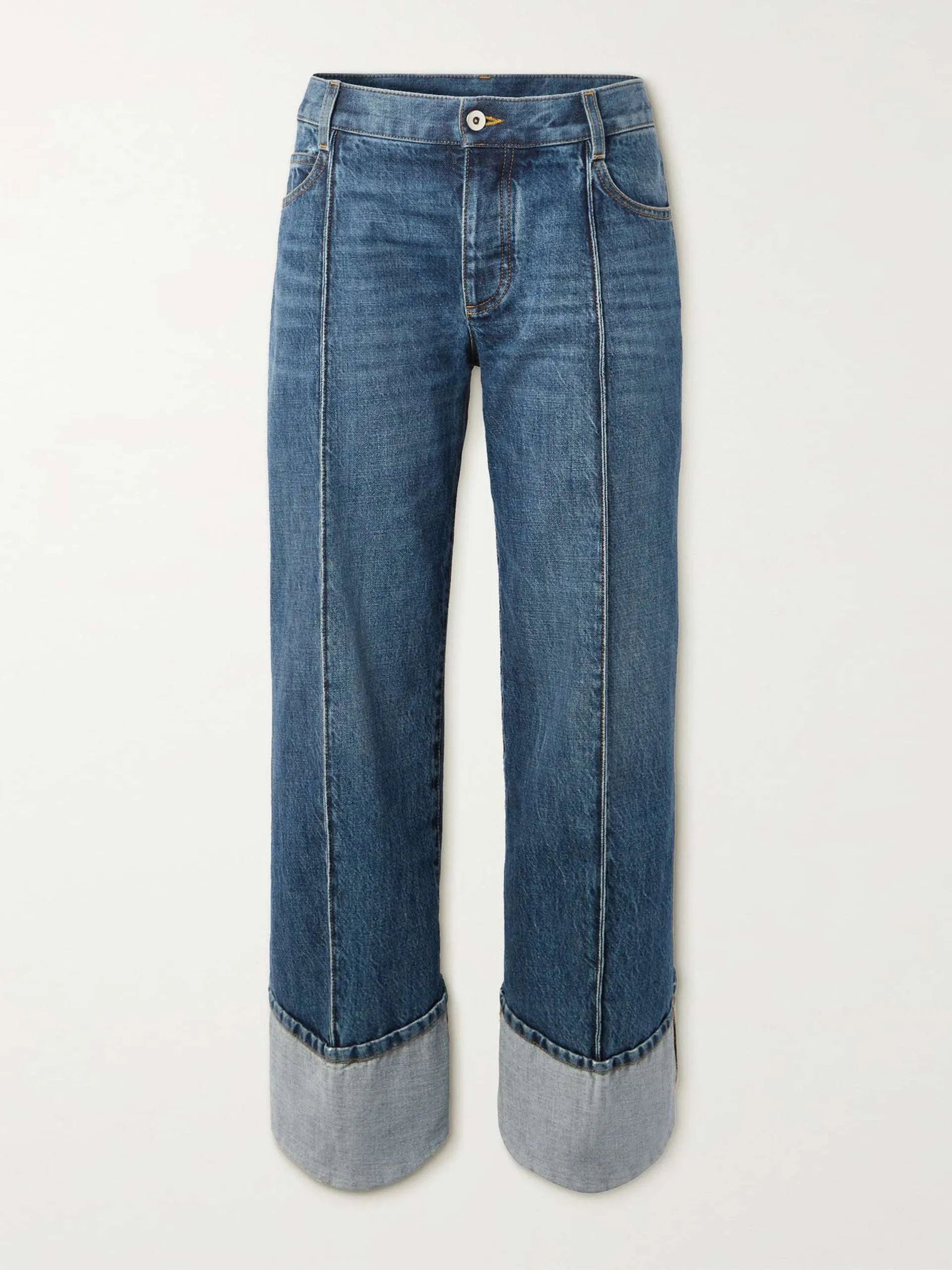 Pintucked mid-rise straight-leg jeans
