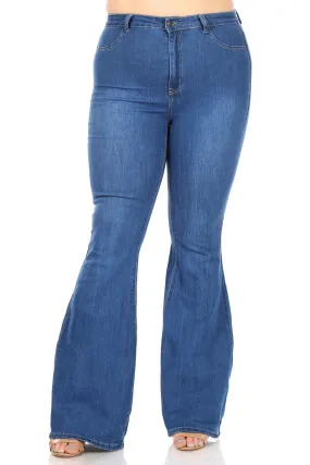 Plus Size High Waisted Stretchy Bell Bottoms - Medium Denim