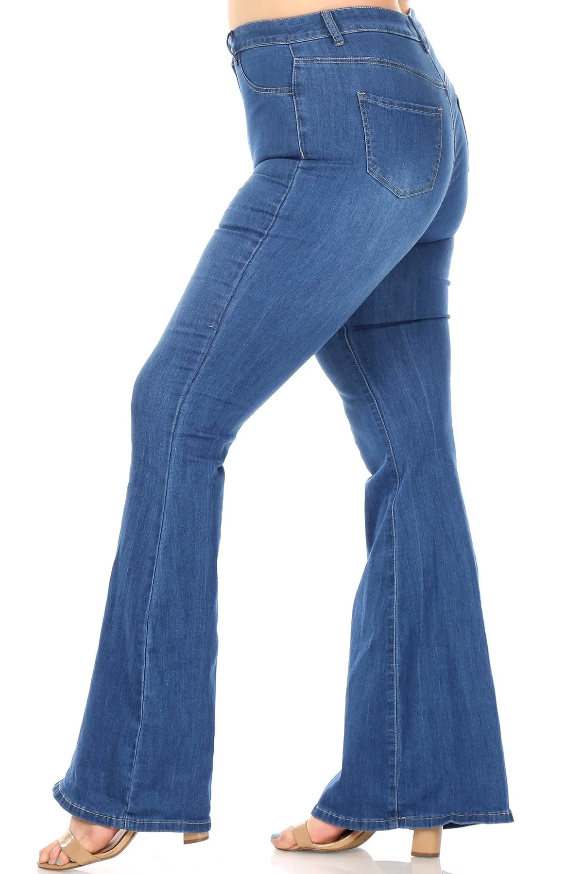 Plus Size High Waisted Stretchy Bell Bottoms - Medium Denim